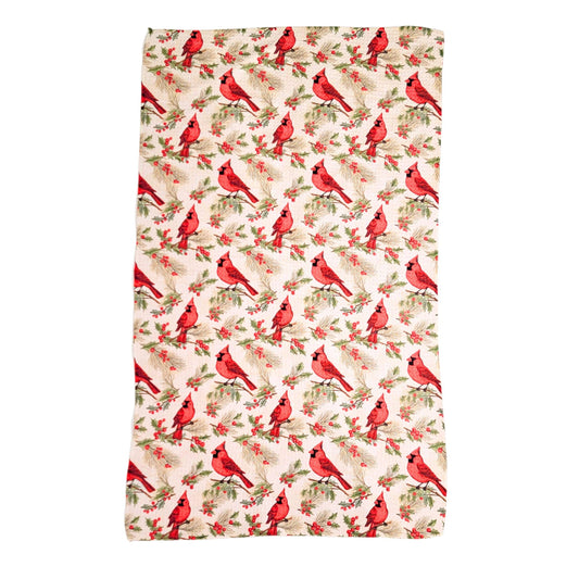 Red Cardinal Pattern Waffle Hand Towel With Hanging Loop