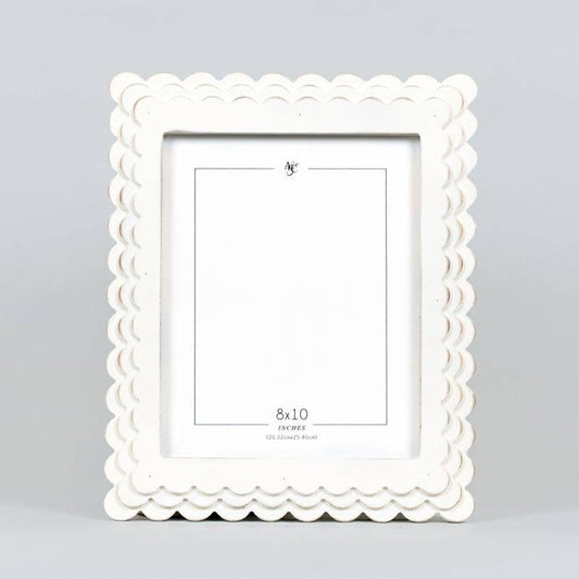 8X10 White Wood Scallop Photo Frame