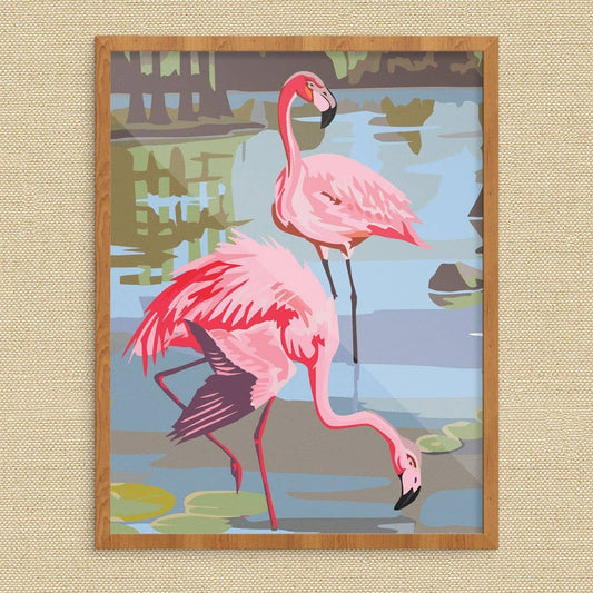 Paint By Numbers Style Pink Flamingos Print