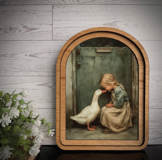 Duck Goose Girl Provincial Arch Wood Frame