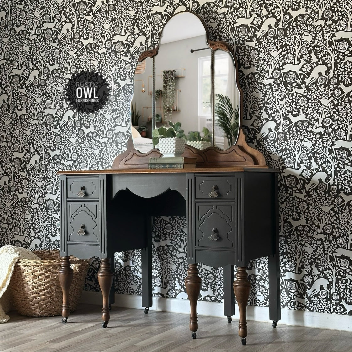 Vintage Vanity w/ Mirror & Stool