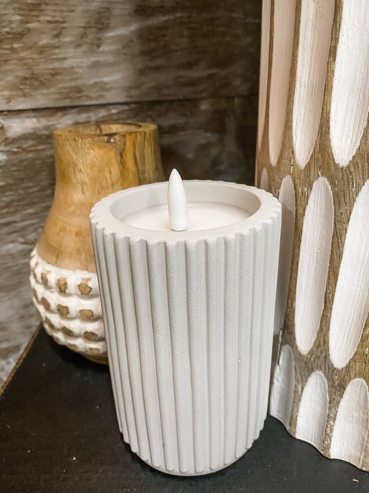 Gray Cement Look Glow Pillar 3x5in