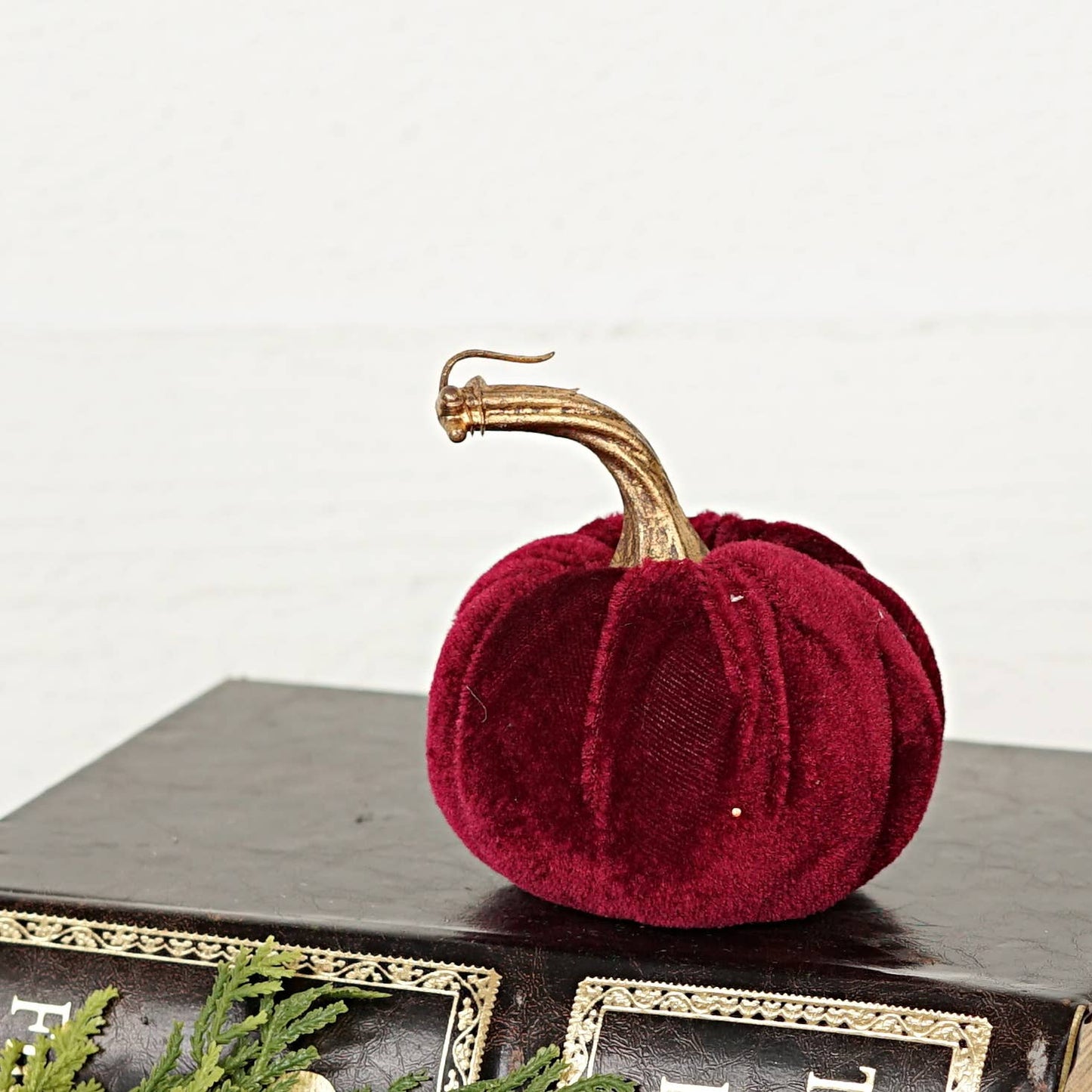 Burgundy Velvet Pumpkin w.Golden Stem