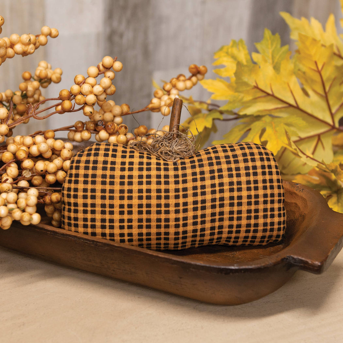 Stuffed Orange & Black Mini Check Long Primitive Pumpkin Sit