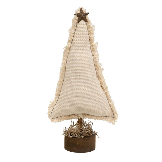 9.5" Fringed Stuffed Ivory Canvas Christmas Tree on Base