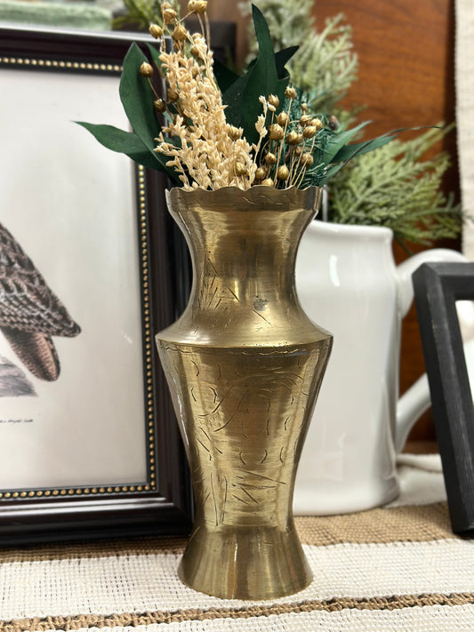 Vintage Brass Hand Etched Vase