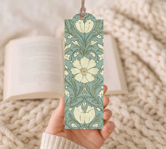 Dusty Blue Floral-Wood Bookmark