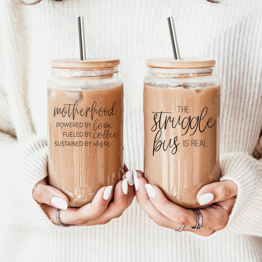 Mom Life Glass Coffee Mugs with Straws | Funny Mothers Day