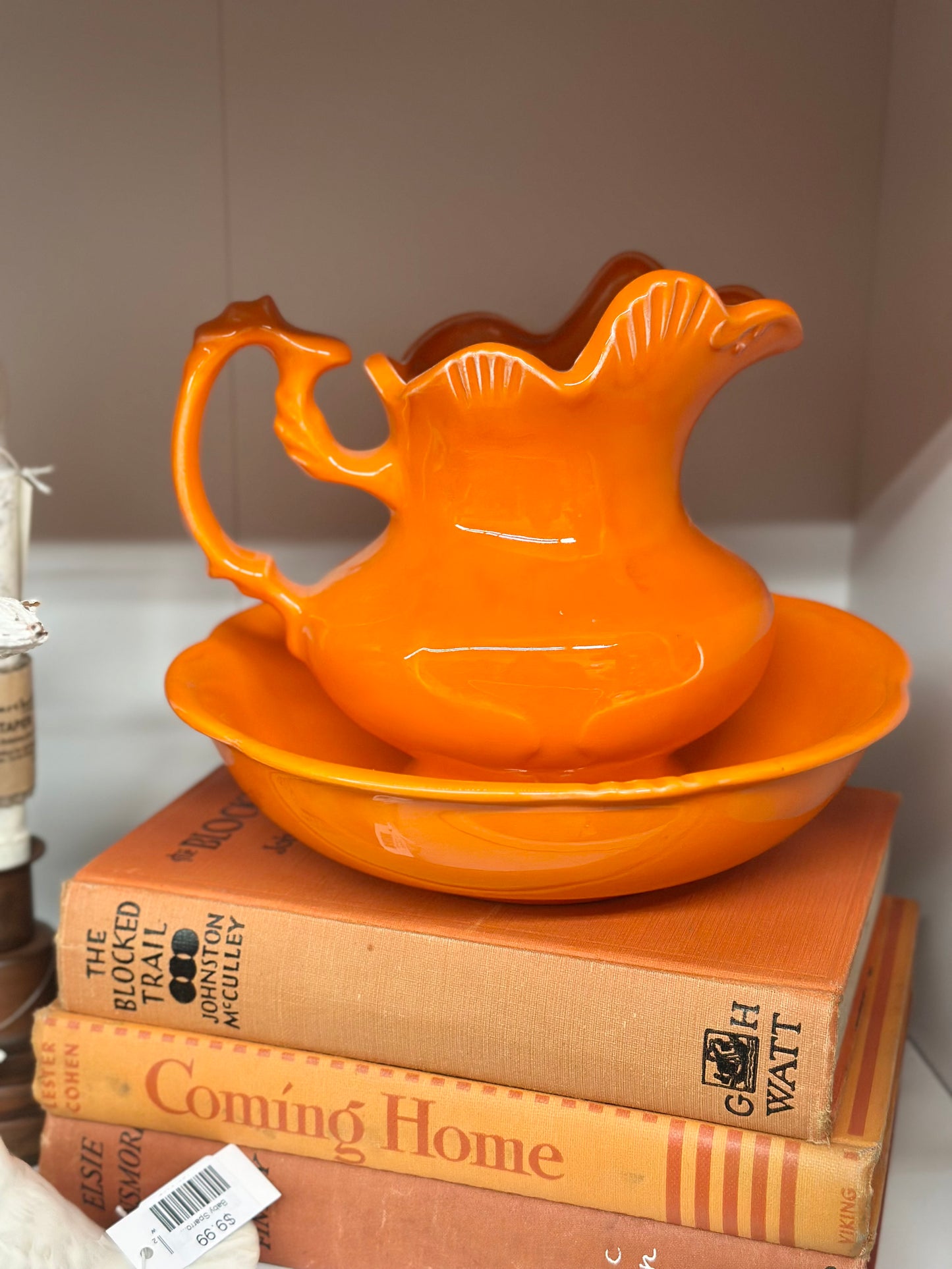 Vintage Orange Pitcher & Bowl