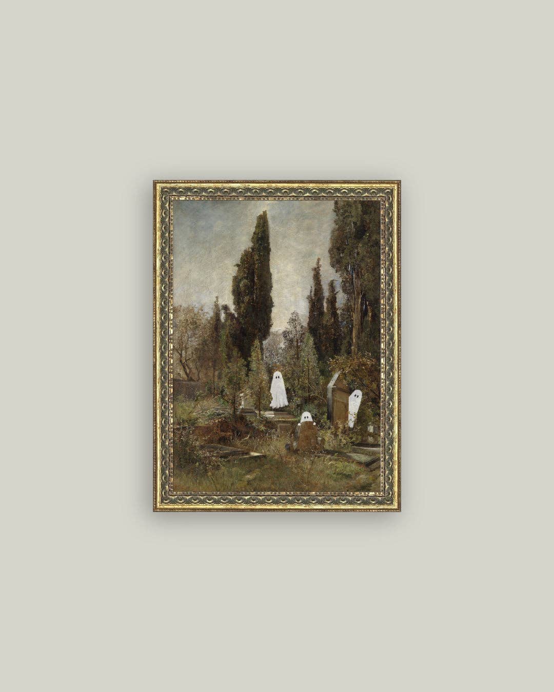 Graveyard Ghosts Framed Antique Art