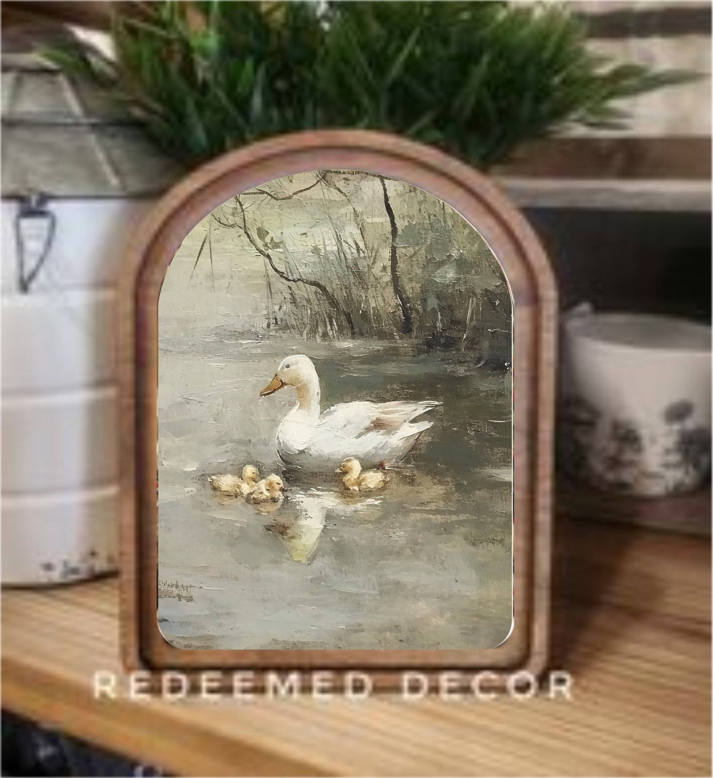 Vintage Pond Ducks Framed Art- Arch