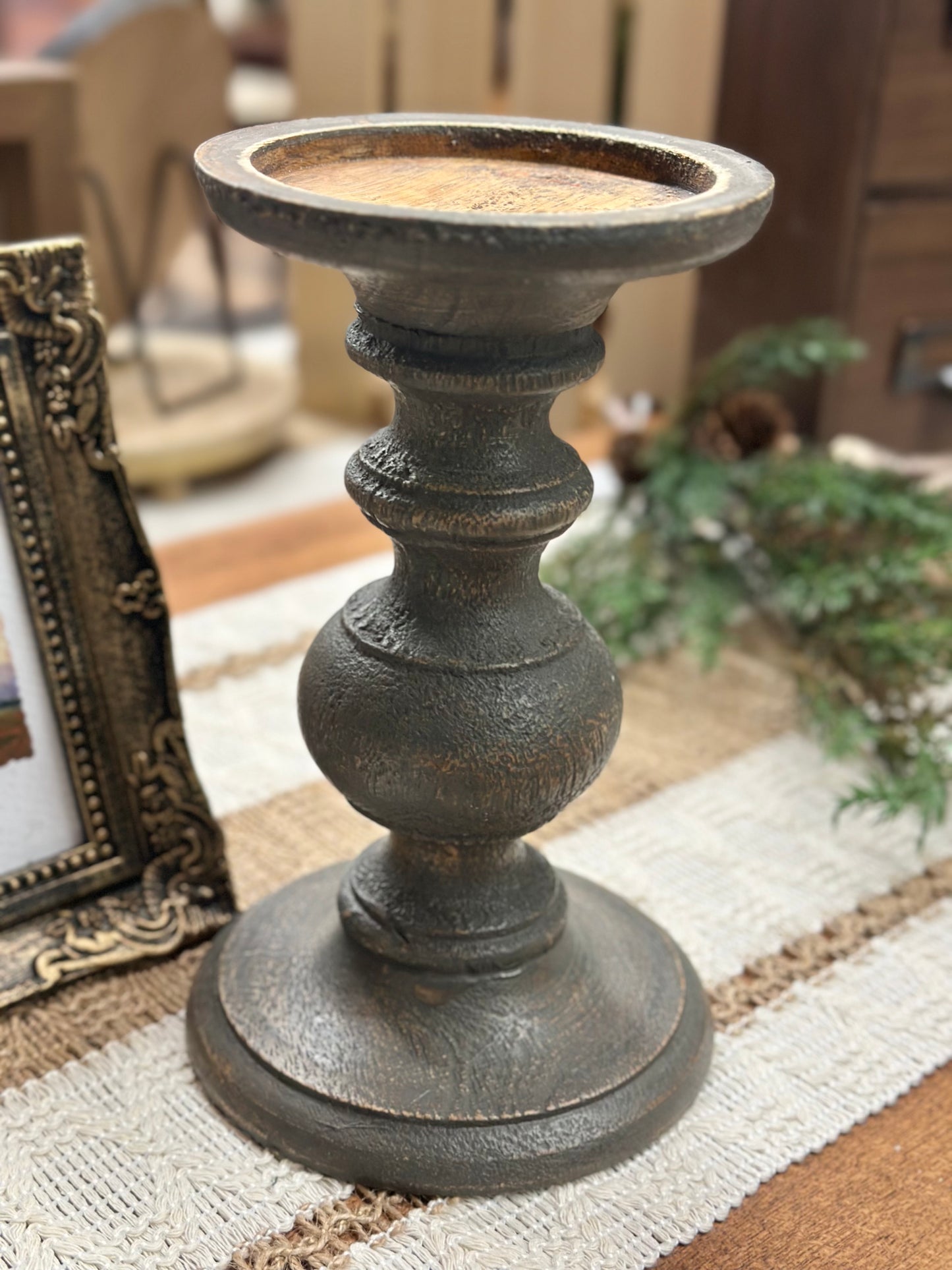 Grey Rustic Wood Candle Holder
