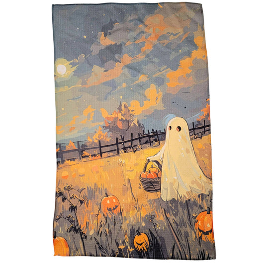 Ghost Picking Pumpkins Halloween Waffle Towels - Fall Decor