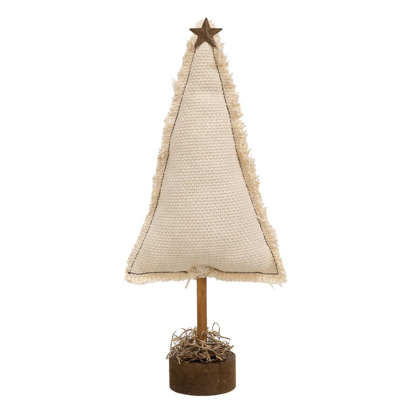 11.5" Fringed Stuffed Ivory Canvas Christmas Tree on Base