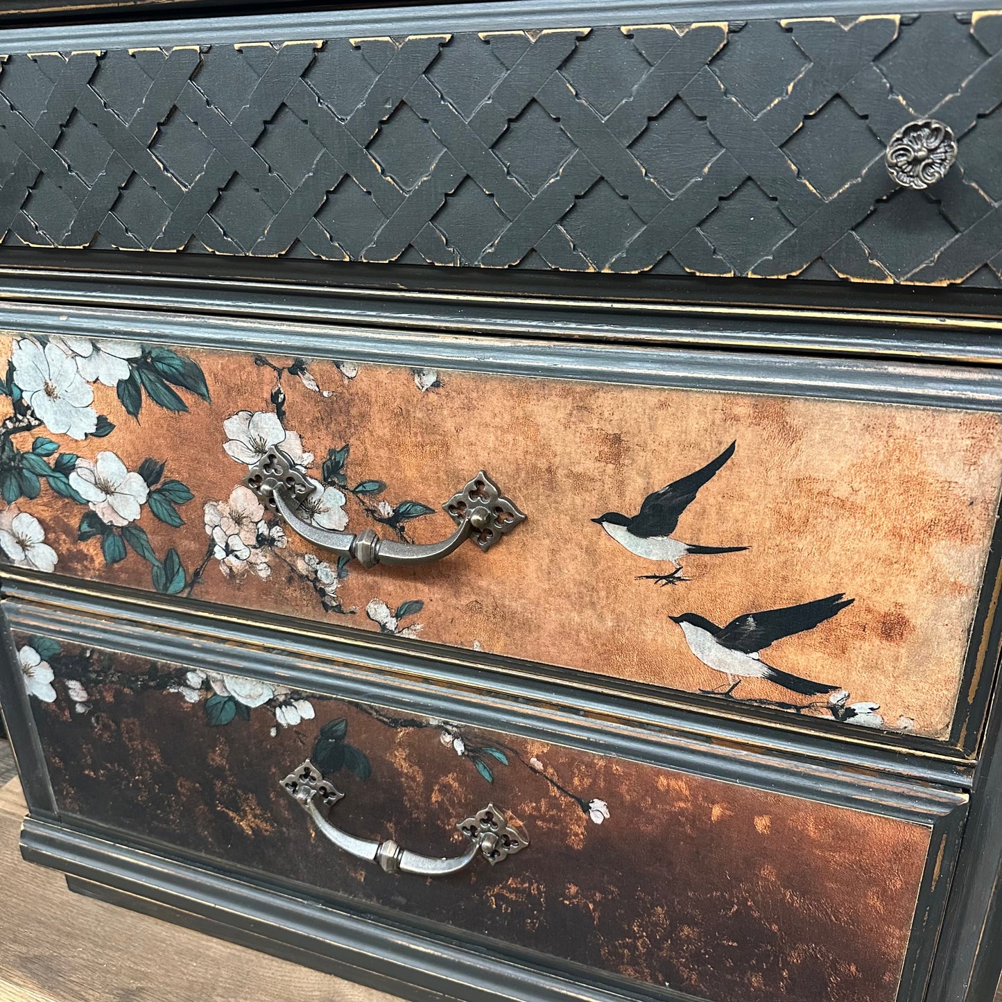Floral Bird Black Dresser