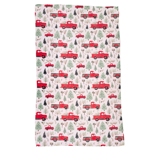 Red Christmas Truck With Tree Waffle Kitchen Tea Towels