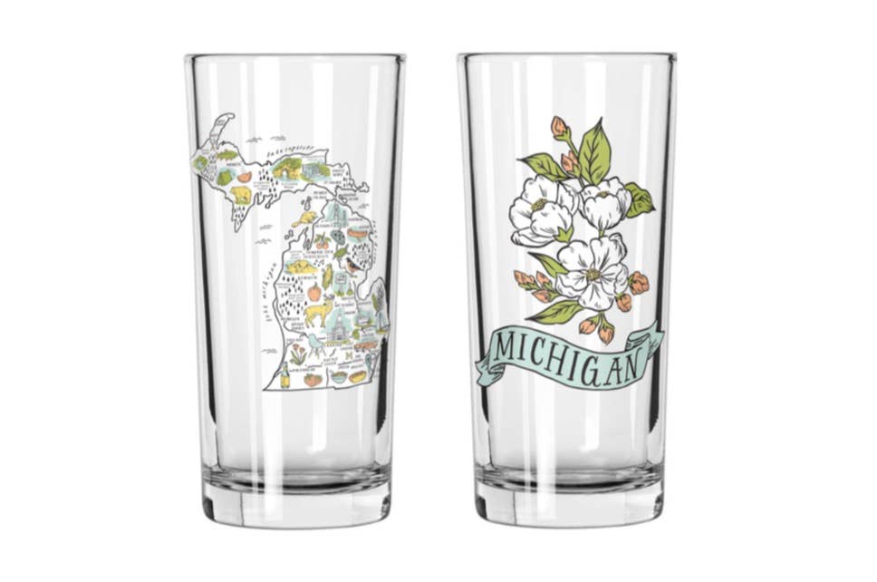 Illustrated Michigan Map 12oz Glass