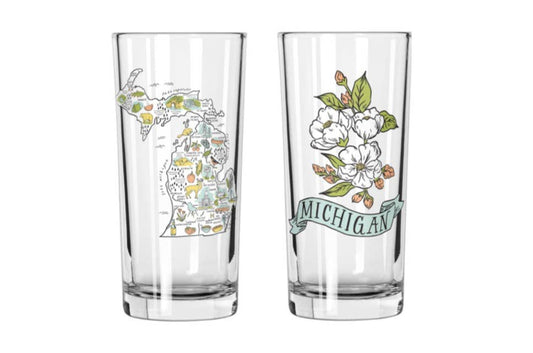 Illustrated Michigan Map 12oz Glass