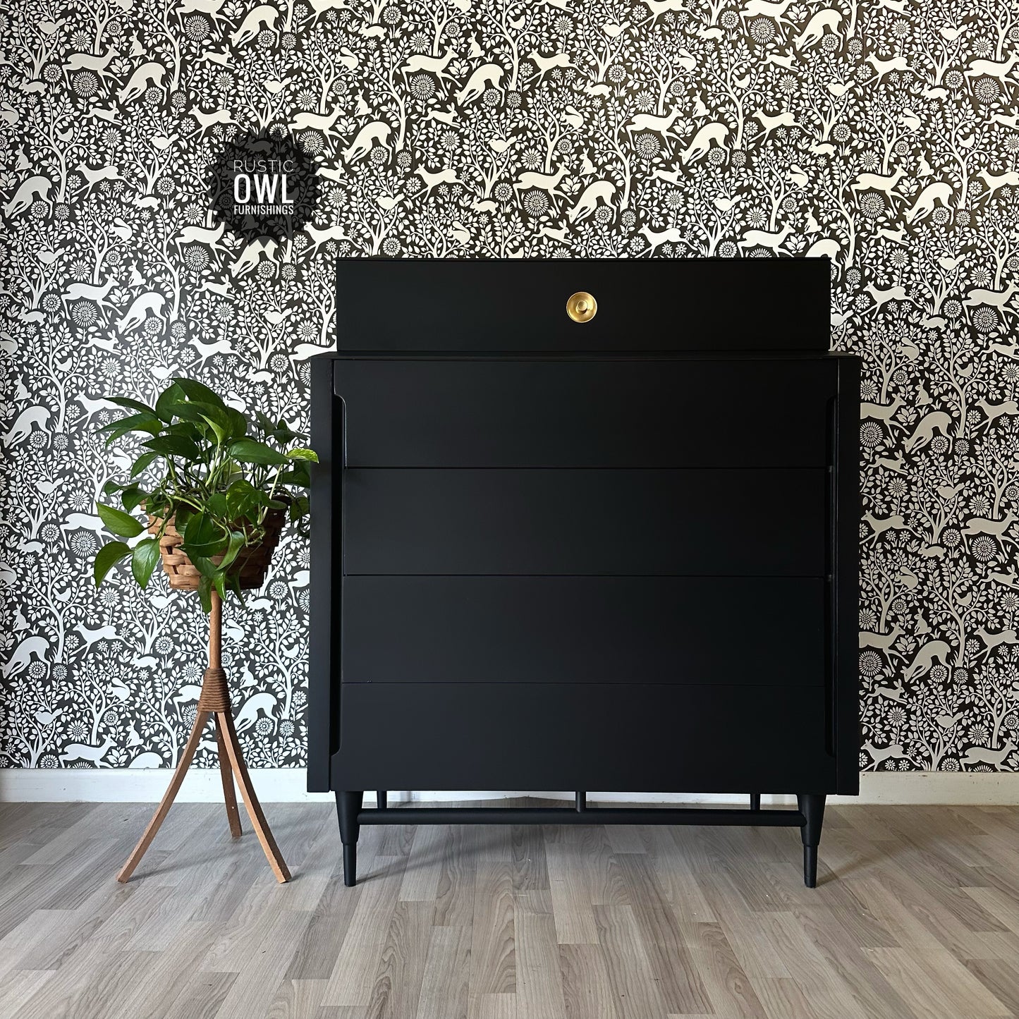 MCM Black Highboy Dresser