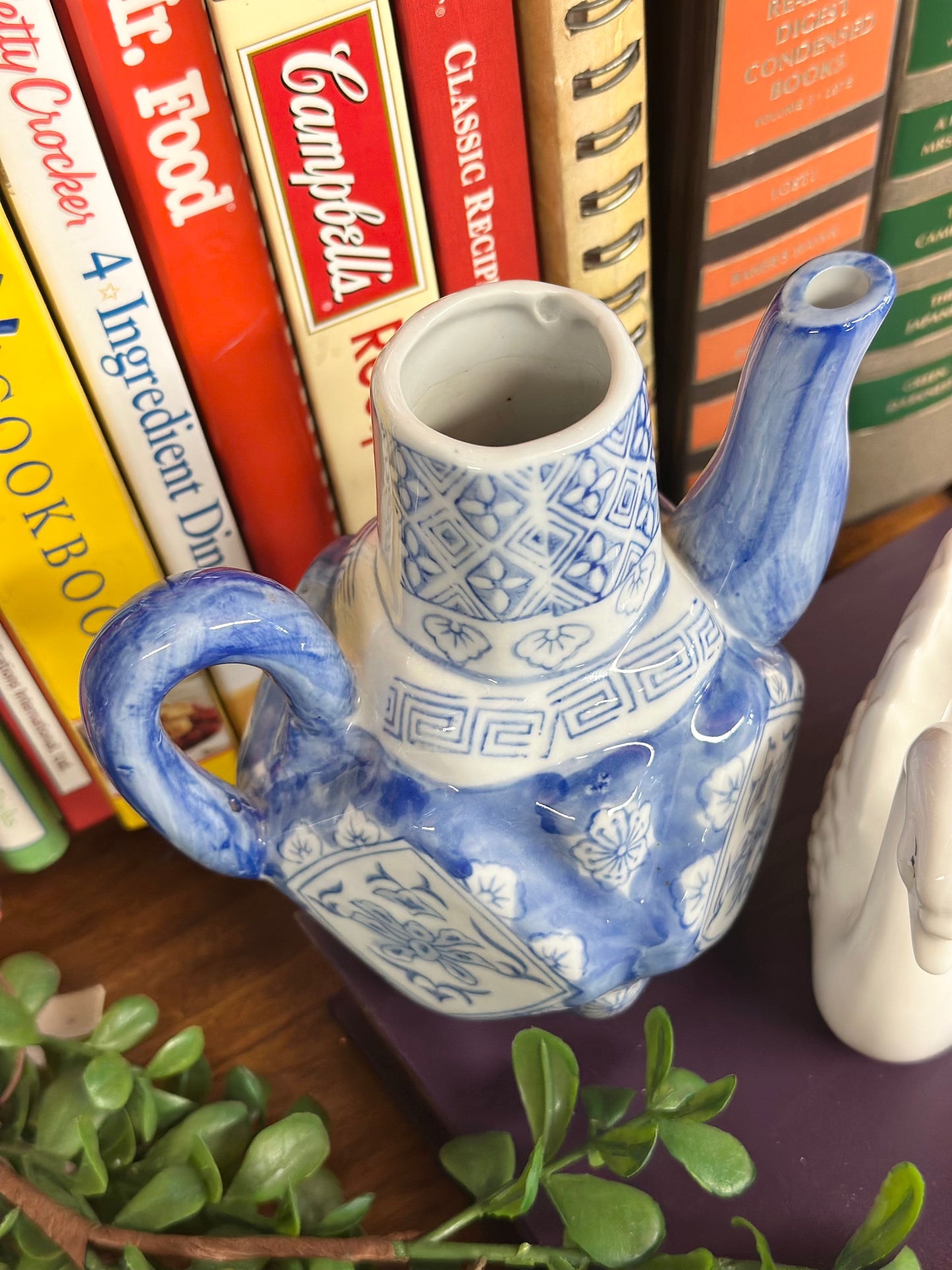 Vintage Chinese Blue & White Ceramic Teapot