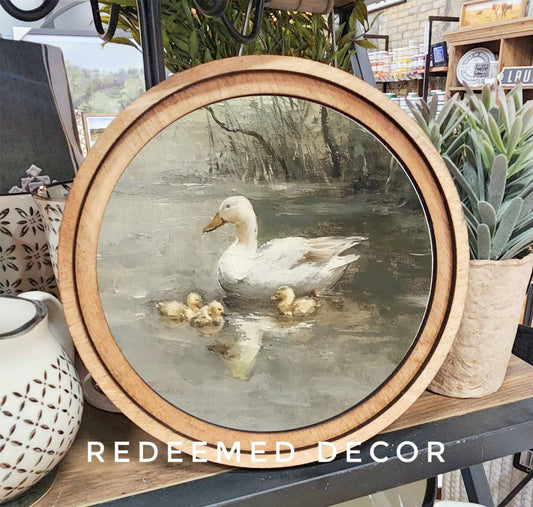 Vintage Pond Ducks  Art- Round