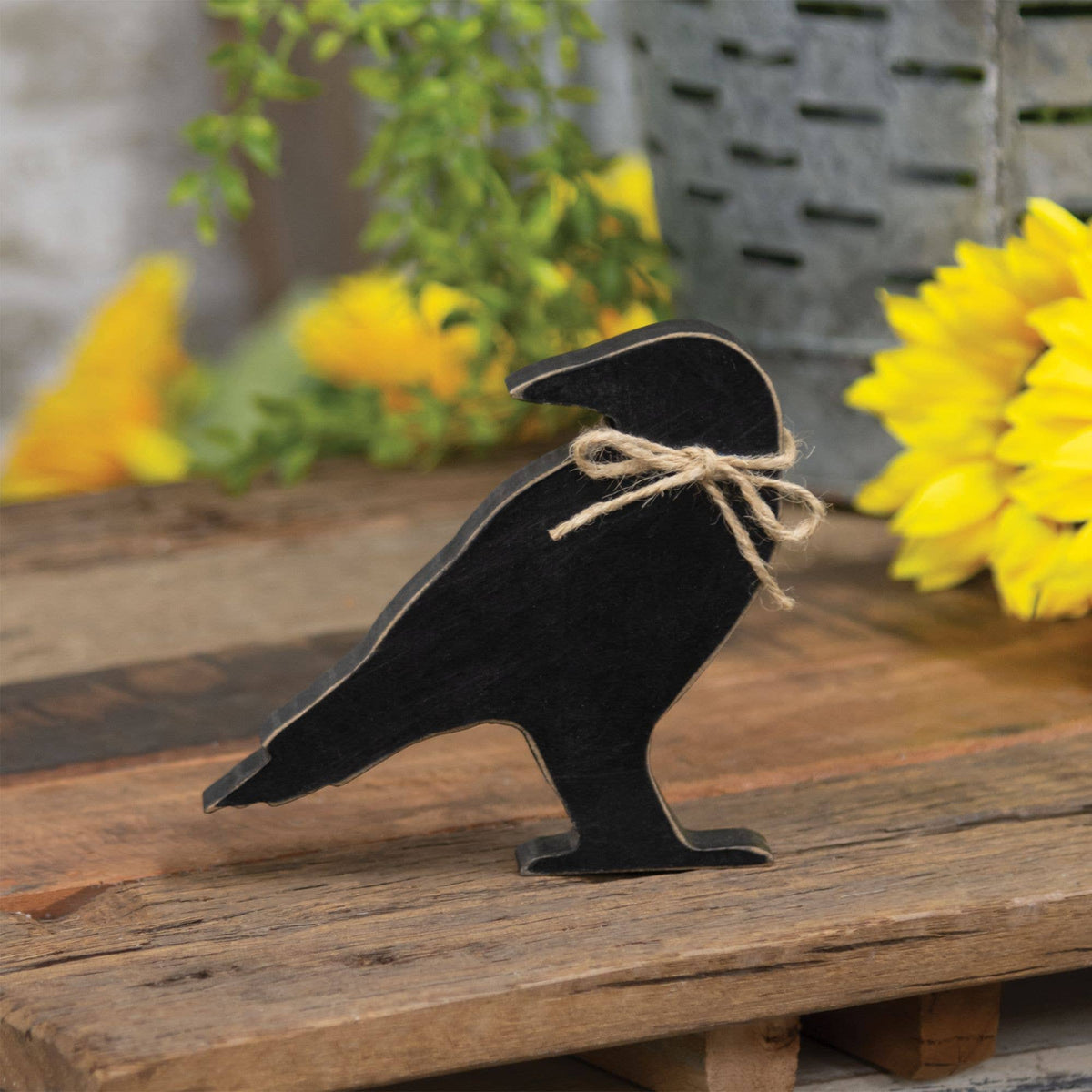 Chunky Wooden Crow Sitter w/Jute Bow