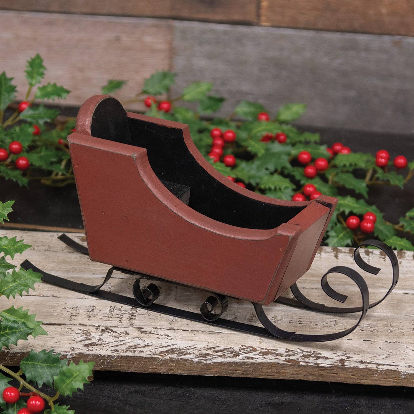 Distressed Red & Black Wooden Sleigh