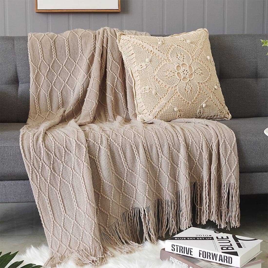 Rhombus Diamond Knit 50x60 Inch Throw Blanket