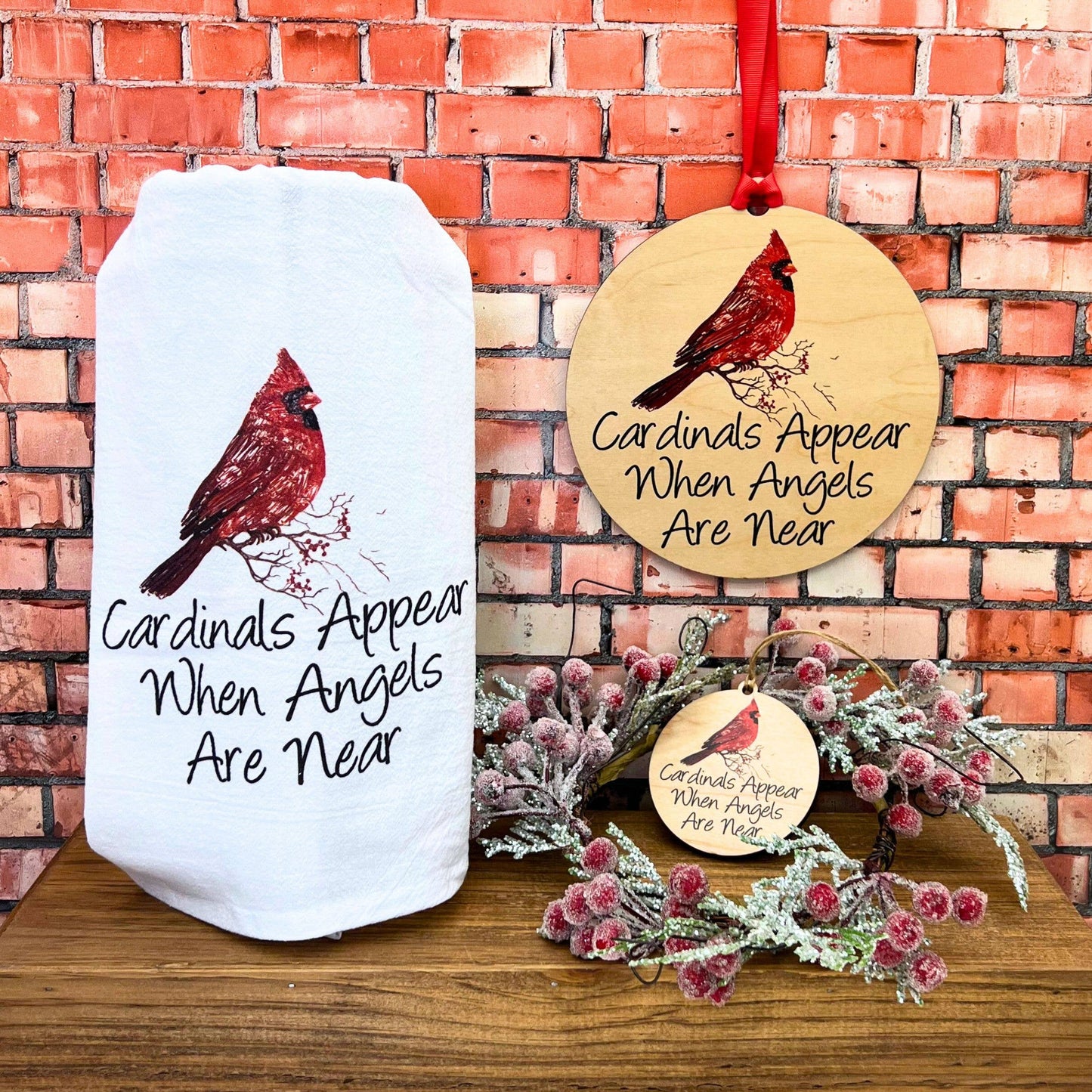 Cardinals Appear When Angels Christmas Kitchen Towels