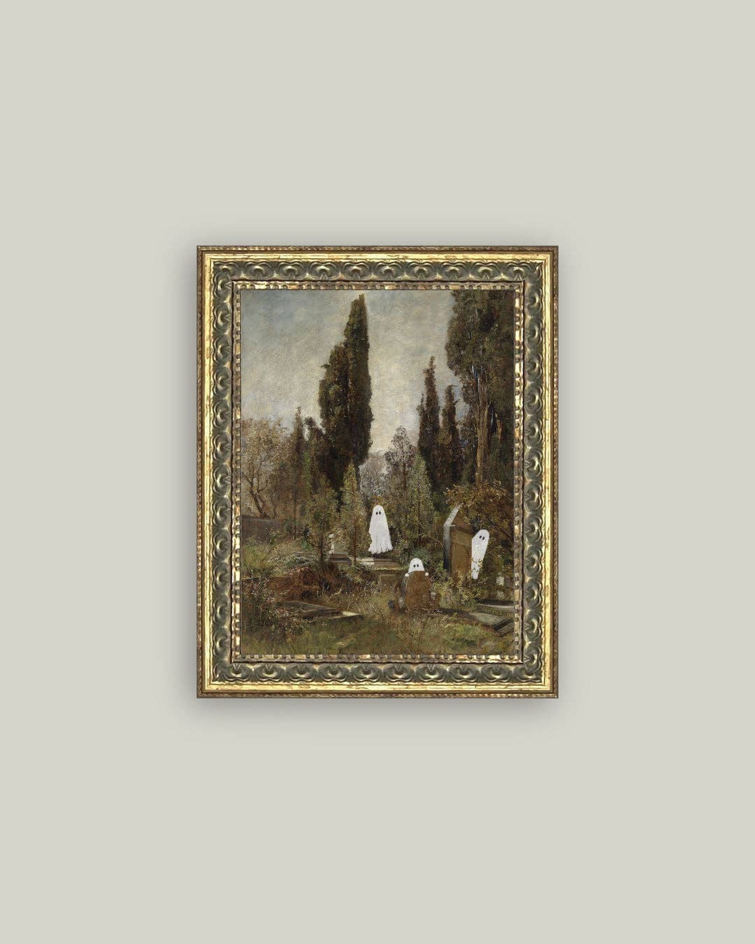 Graveyard Ghosts Framed Antique Art