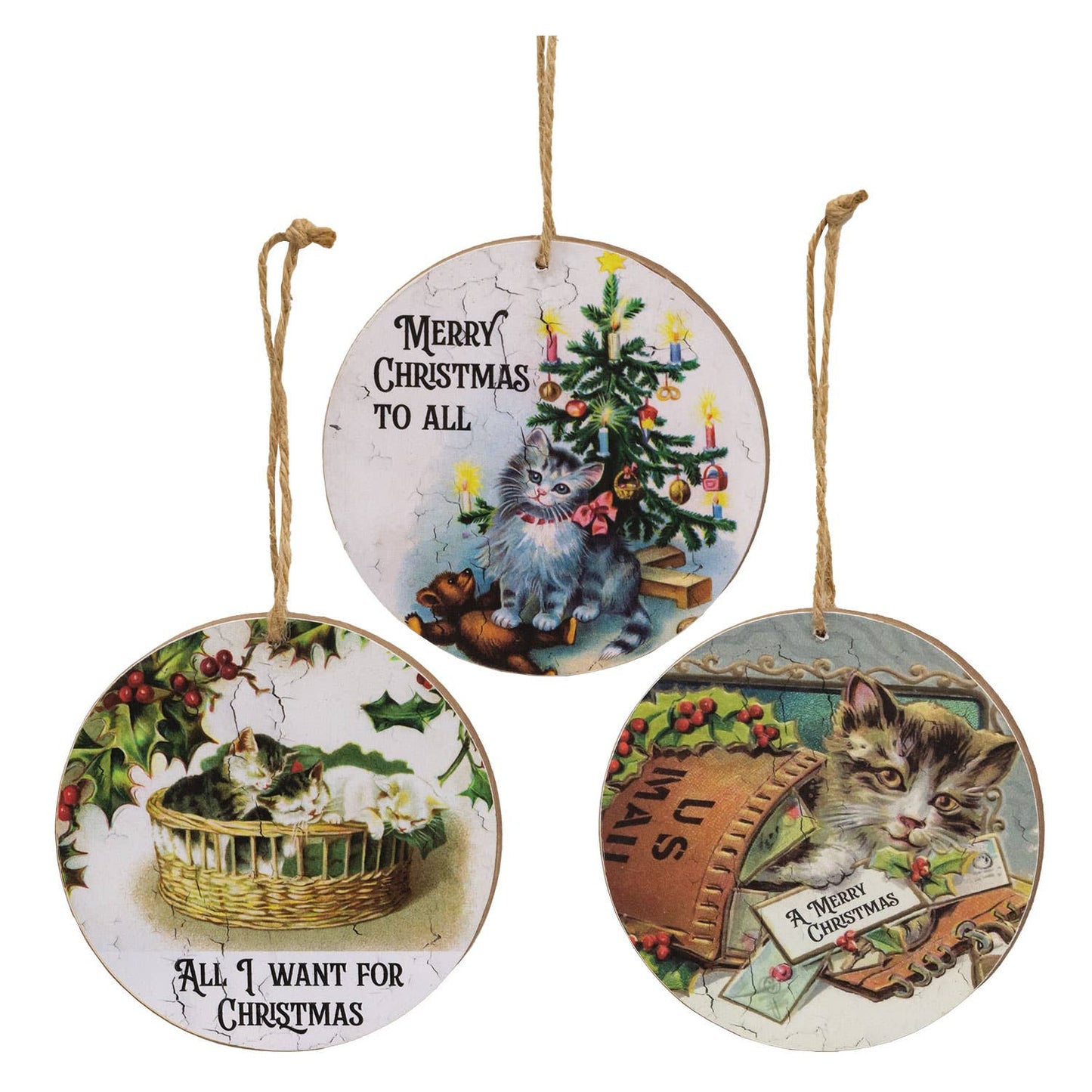 Merry Christmas to All Cat Ornament, 3 Assorted
