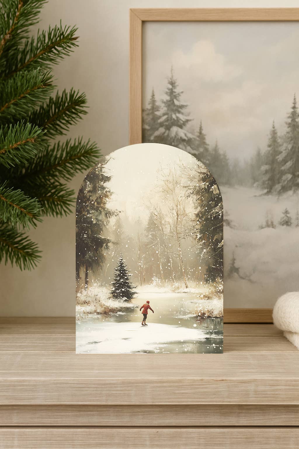 Ice Skater Arch Art Print – Cozy Winter Holiday Home Accent