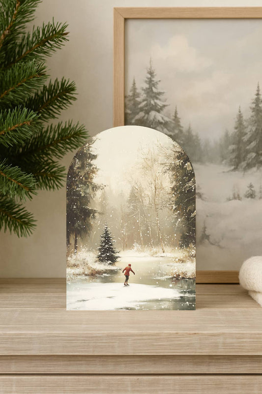 Ice Skater Arch Art Print – Cozy Winter Holiday Home Accent