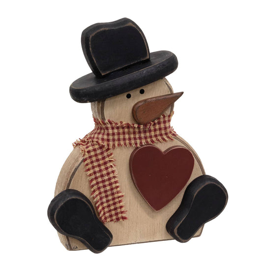 Chunky Wooden Snowman w/Heart Sitter