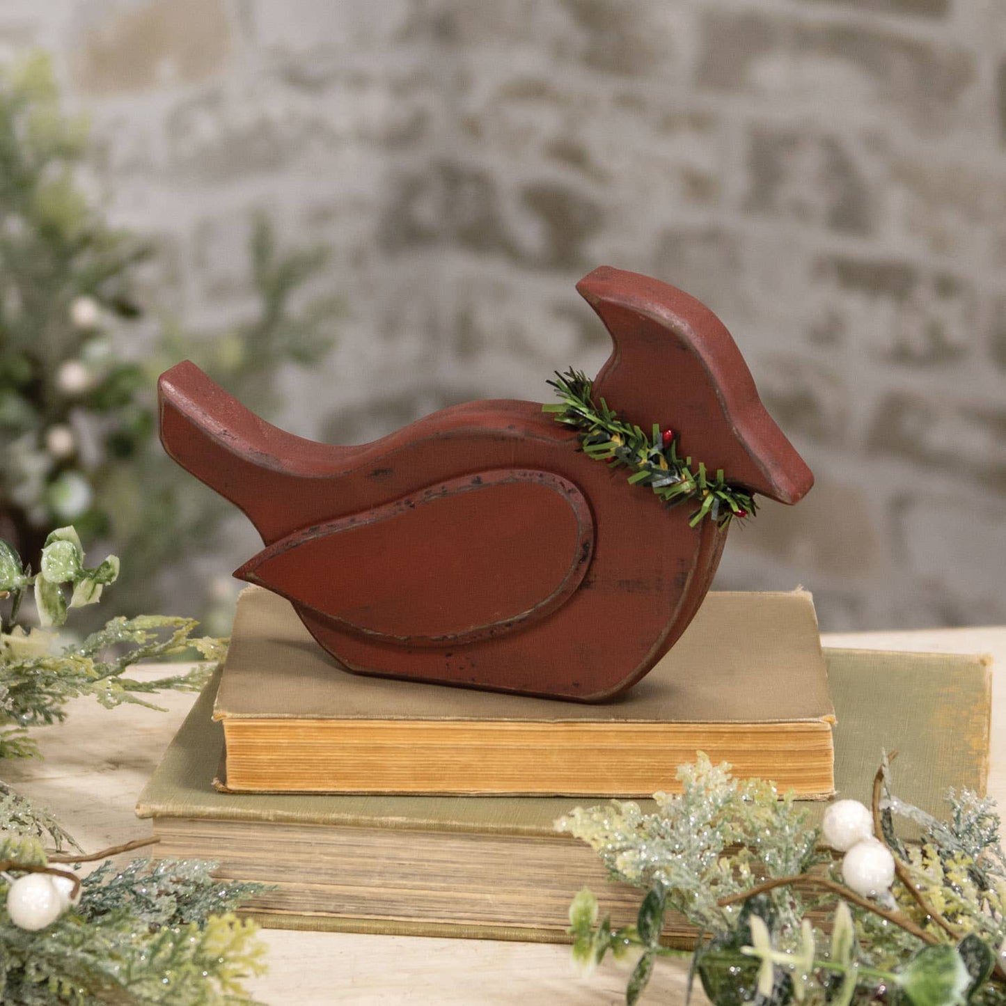 Chunky Distressed Wooden Cardinal Sitter