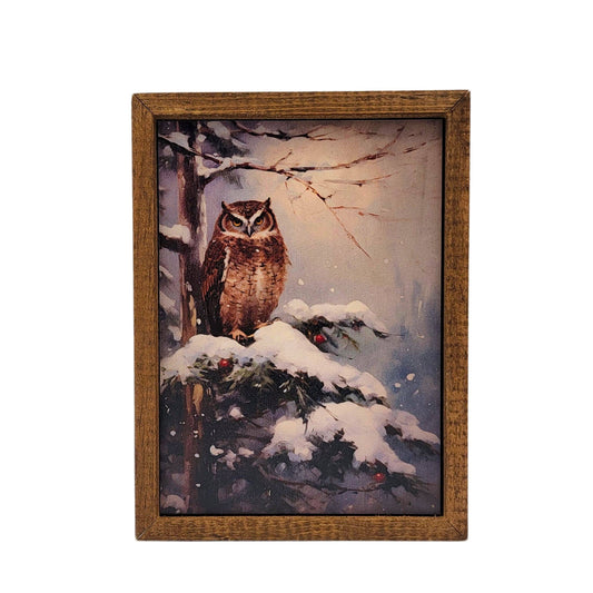 Winter Owl Scene Holiday Signs - Christmas Decor