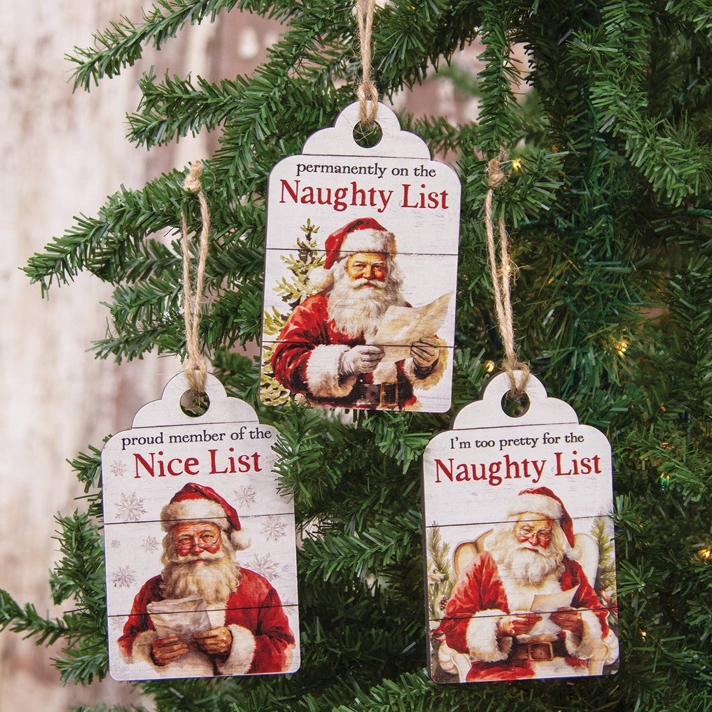 Vintage Santa Naughty or Nice Wooden Tag - 3 Asstd.