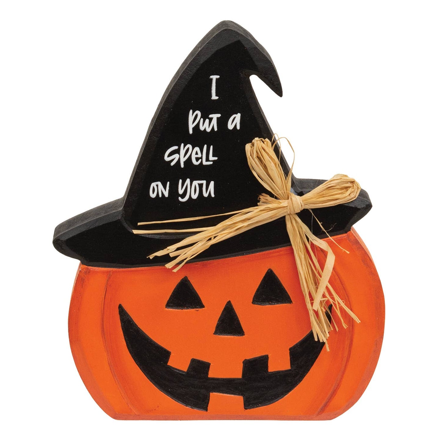 Hand Carved Wooden I Put A Spell On You Jack O Witch Sitter