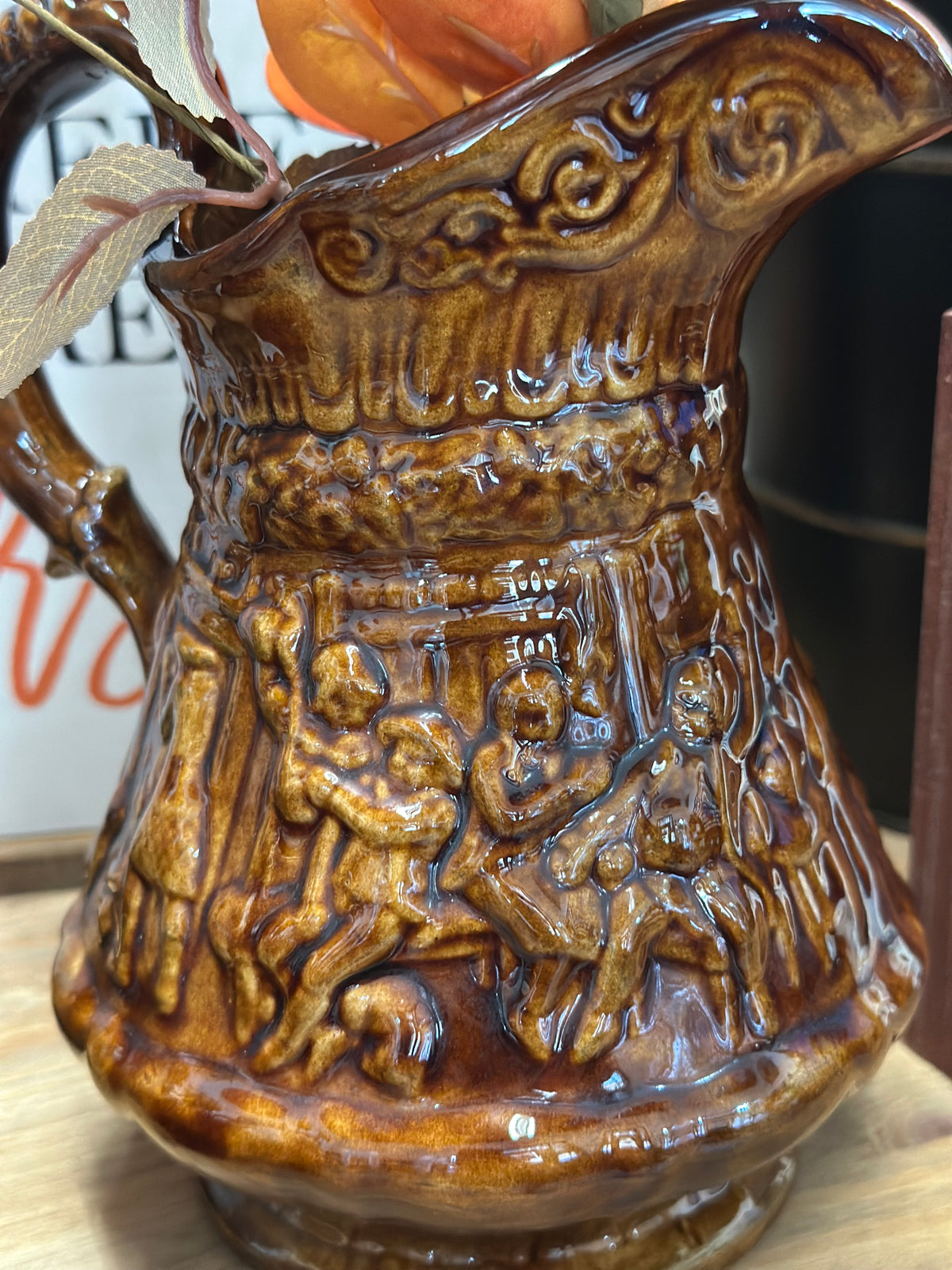 Rockingham-glazed ceramic Pitcher