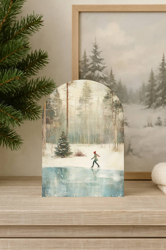Ice Skater Arch Wall Art – Vintage Winter Holiday Home Decor