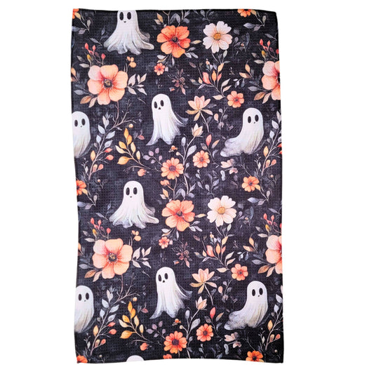 Halloween Ghosts & Fall Flowers Waffle Towels - Fall Decor
