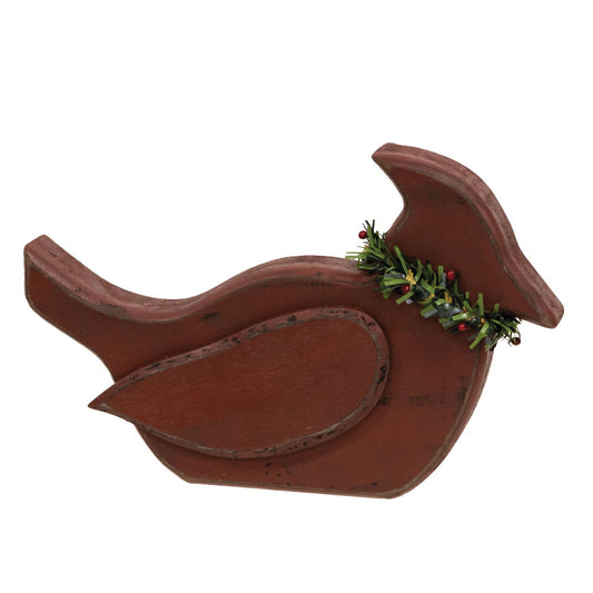 Chunky Distressed Wooden Cardinal Sitter