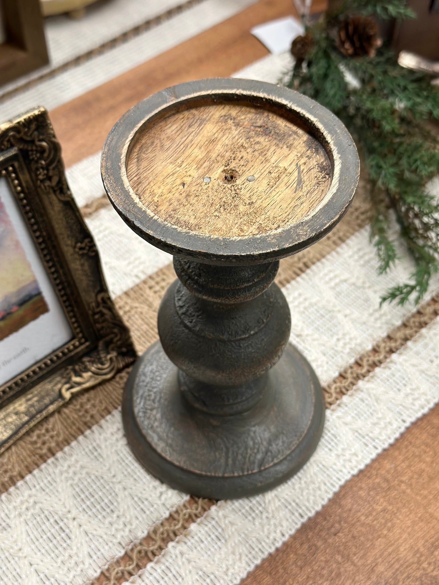 Grey Rustic Wood Candle Holder