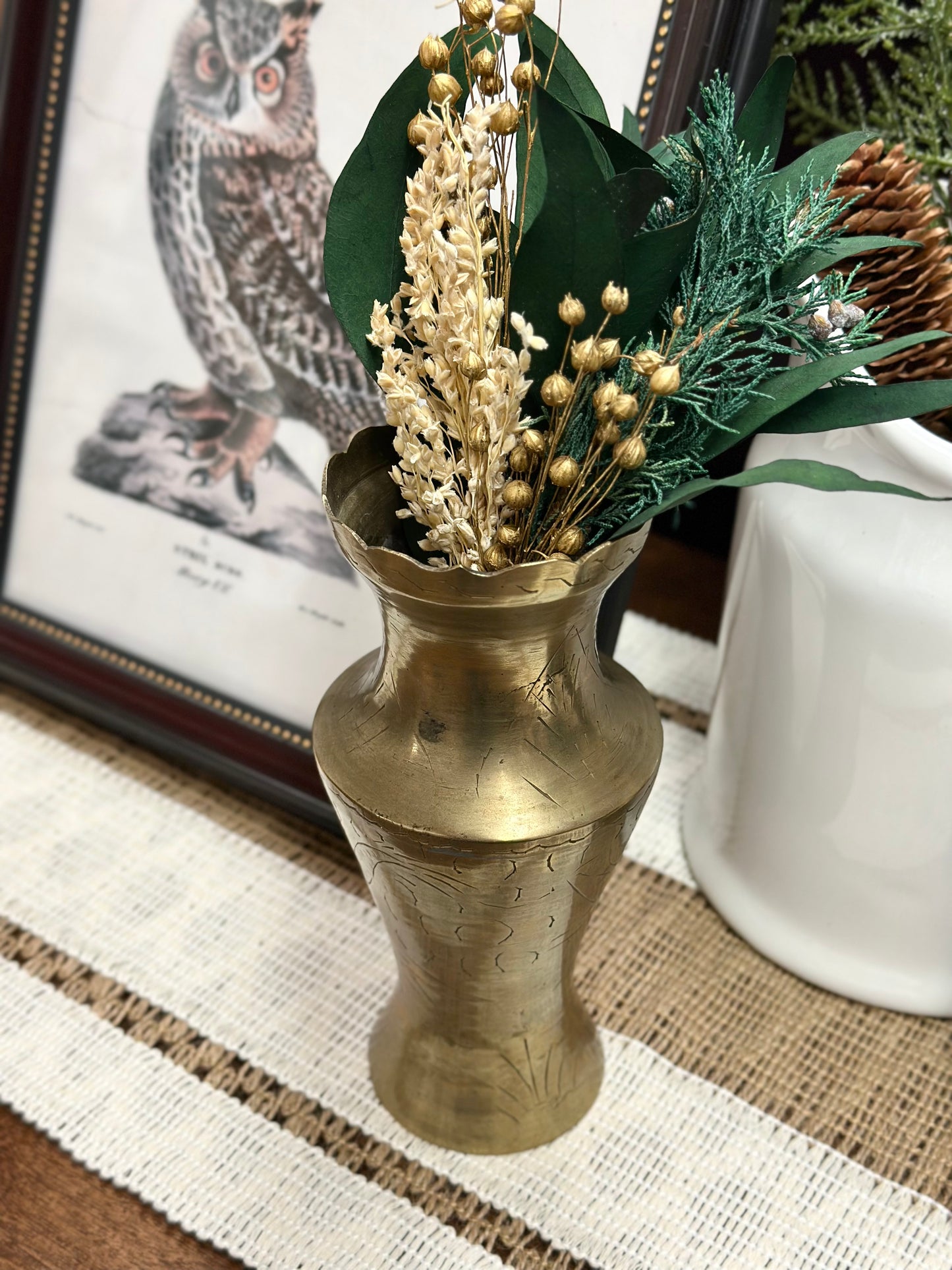 Vintage Brass Hand Etched Vase