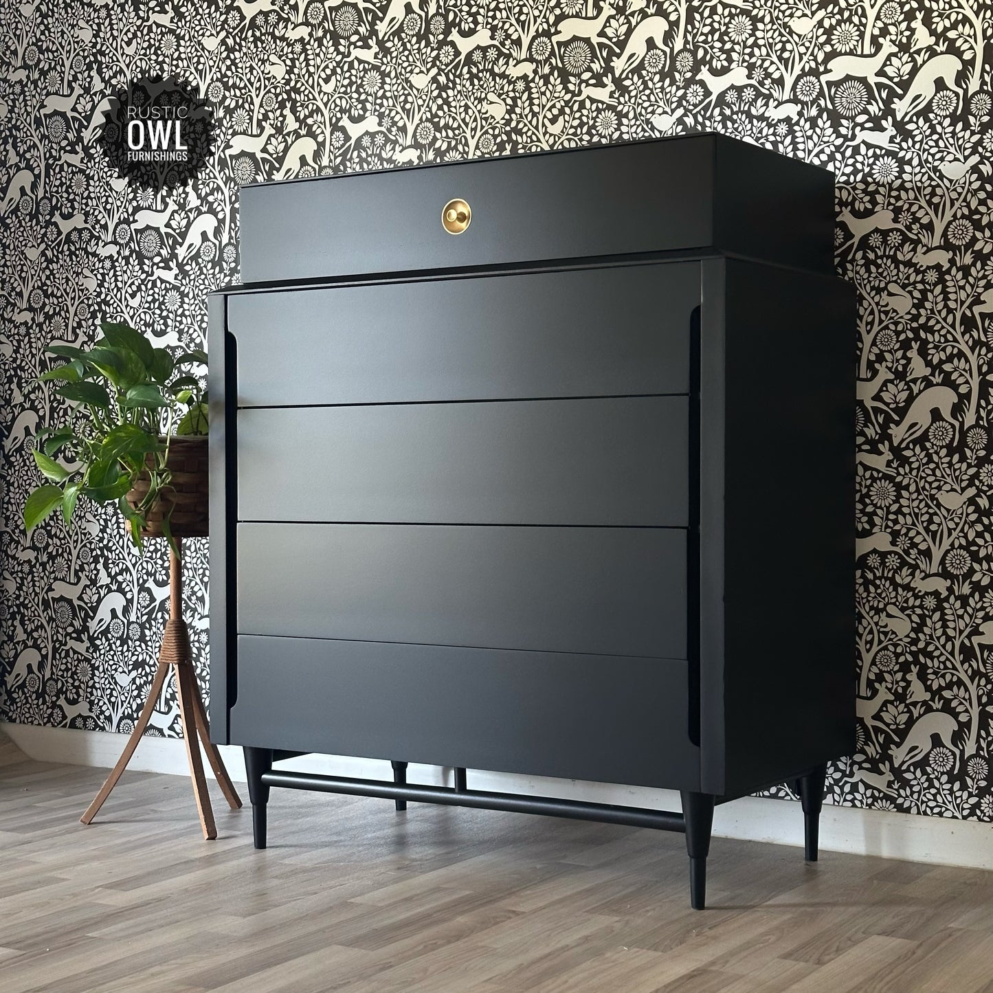 MCM Black Highboy Dresser