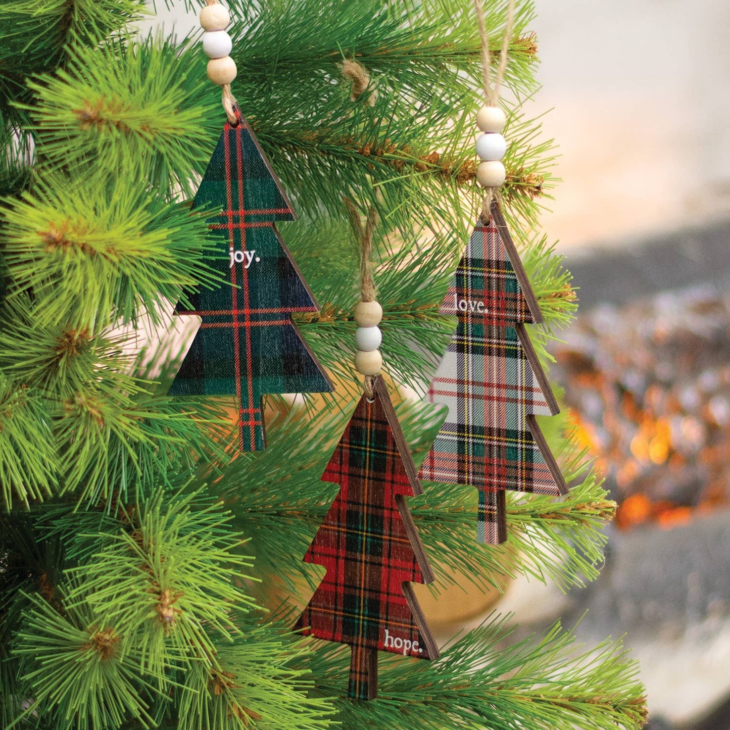 Hope, Love, Joy Plaid Christmas Tree Ornament - 3 Asstd.