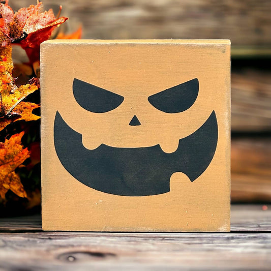Pumpkin Faces - Halloween Wood Block Sign