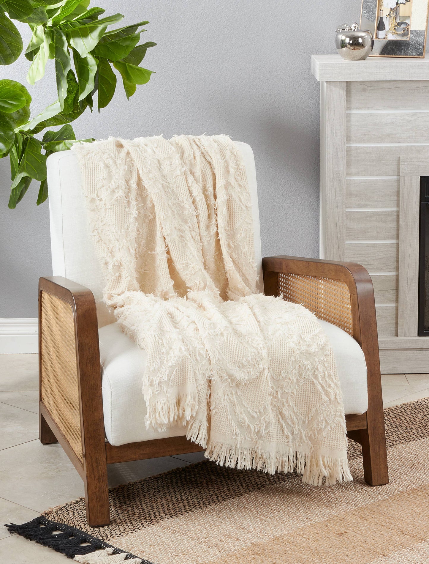 Fringe Waffle Weave Throw