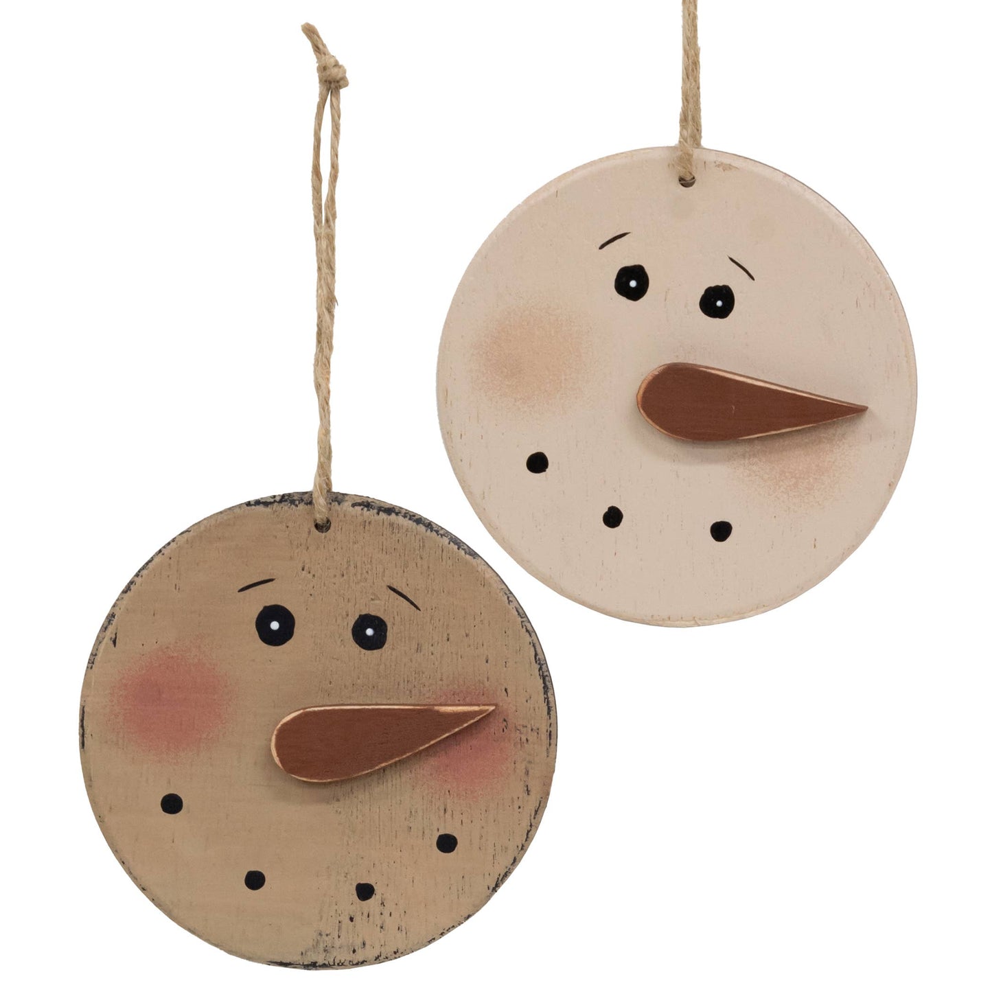 Distressed Wooden Blushing Snowman Ornament, 2 Assorted