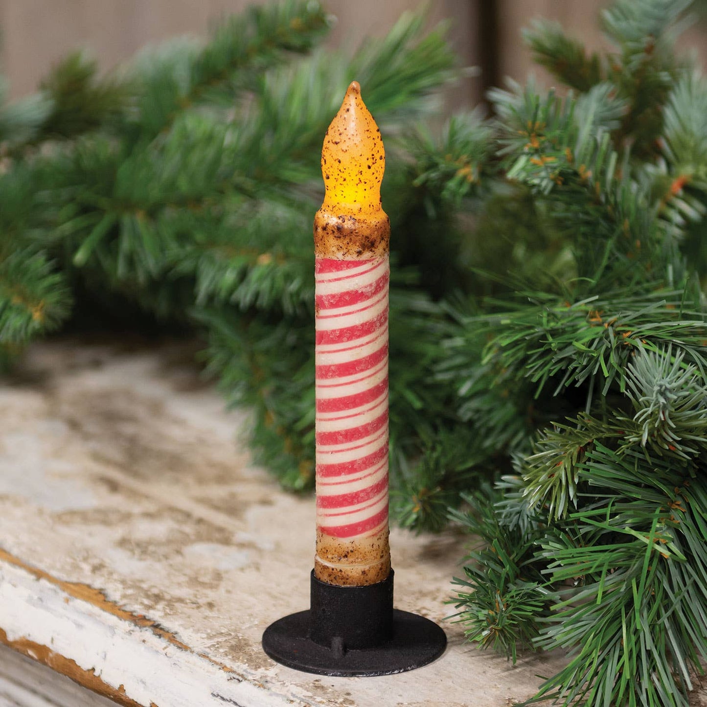 Grungy Glitter Candy Cane Stripe Timer Taper